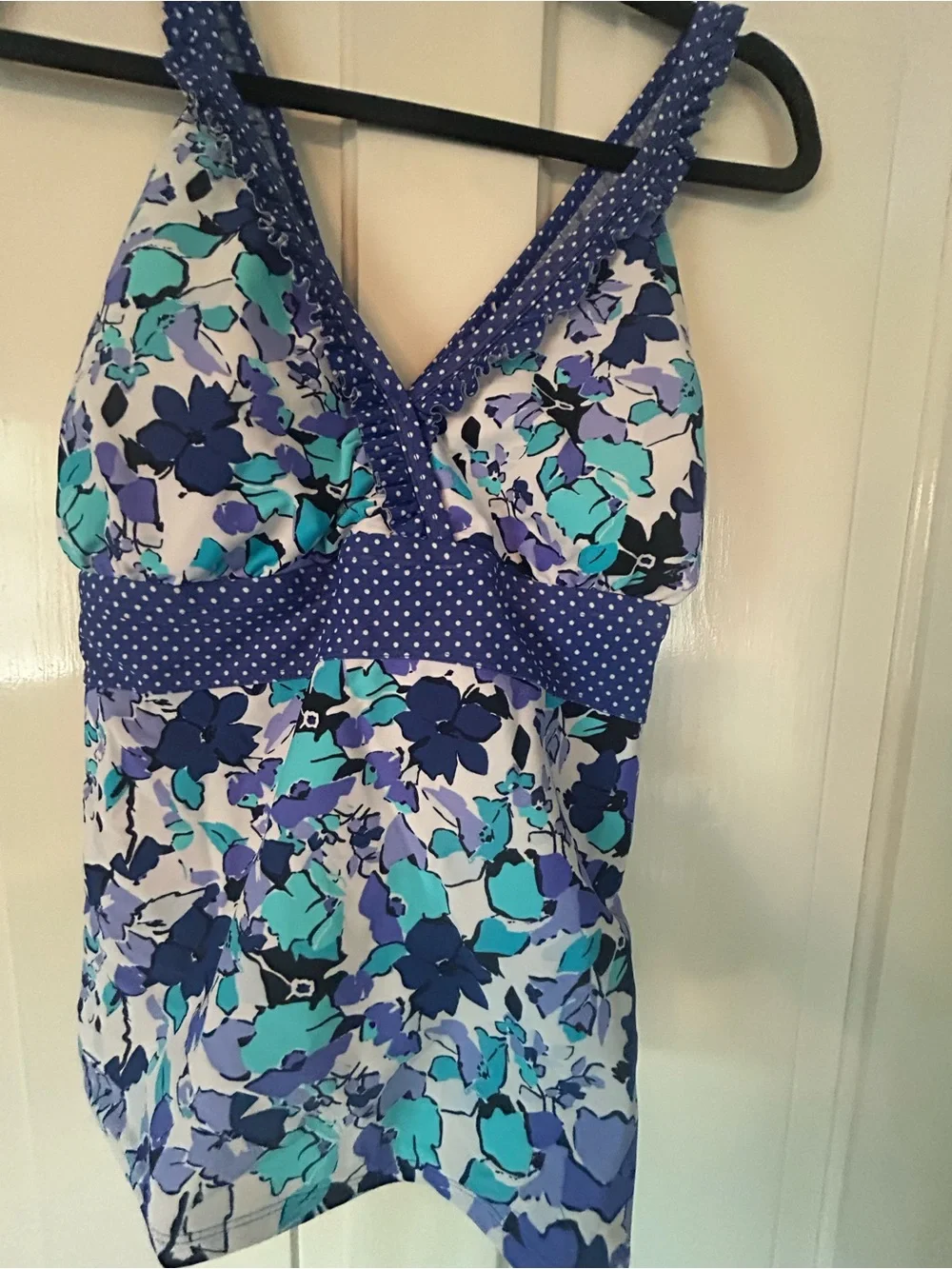 Catalina Blue and Teal Floral V-Neck Tankini Top - Picture 2 of 4